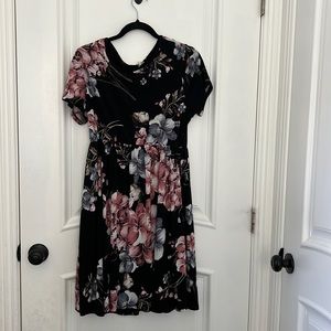 Pink blush black floral dress medium